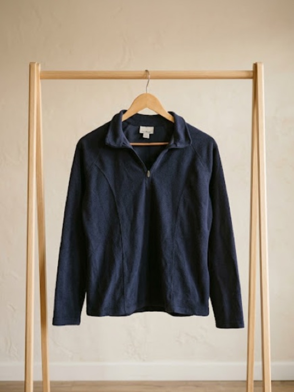 L.L. Bean Navy Blue Fitness Fleece Quarter Zip Pullover M Exc Condition